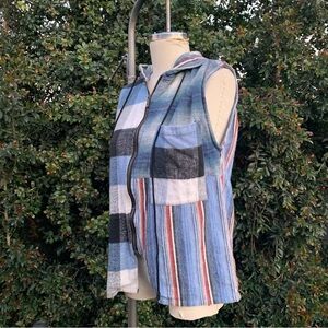 Protest Colorful Patchwork Sleeveless Zip Up Flannel Vest Size S